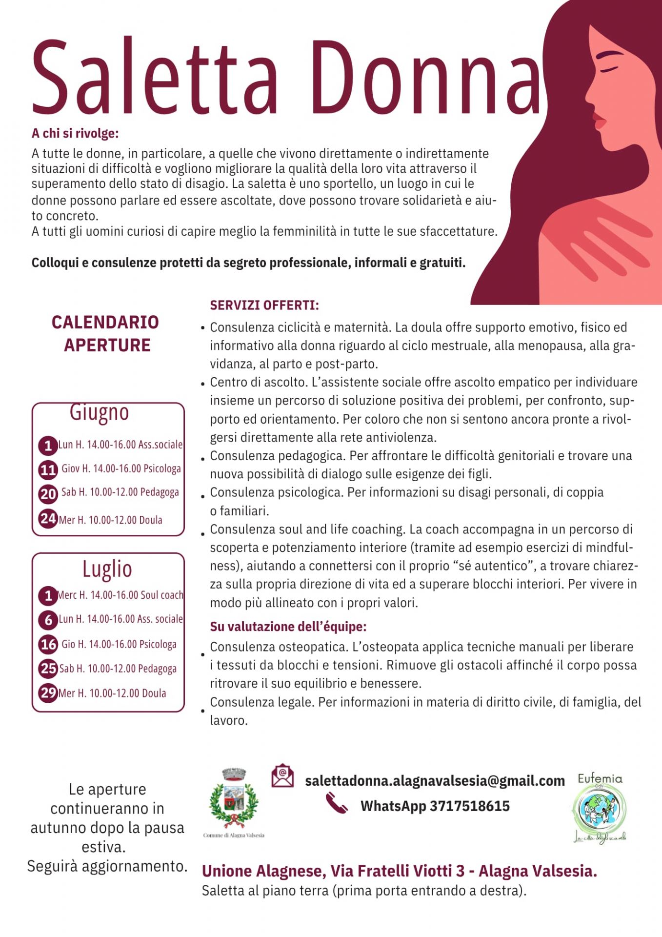 Progetto Saletta Donna - Colloqui e consulenze gratuite presso Alagna Valsesia