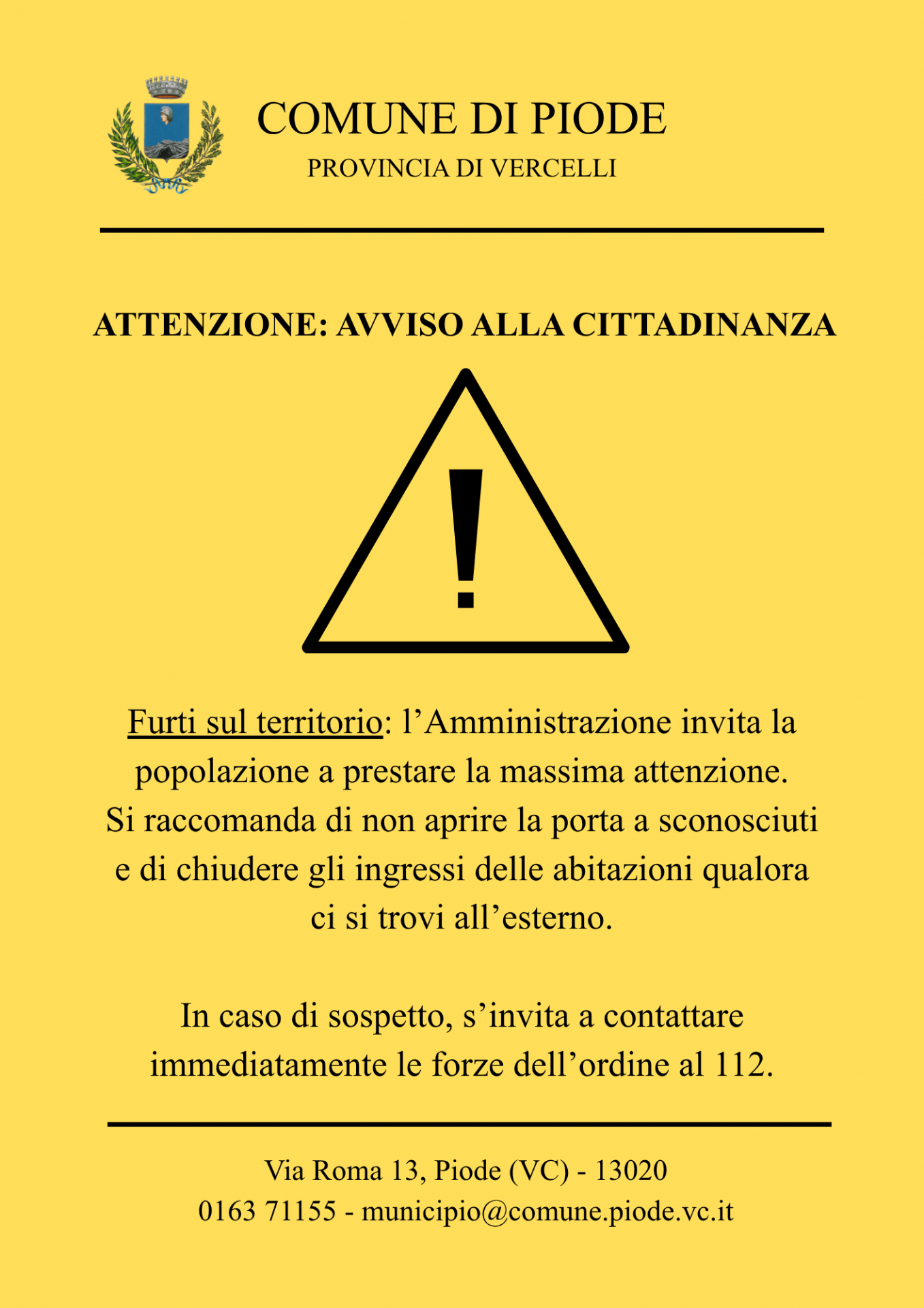 Attenzione: furti sul territorio
