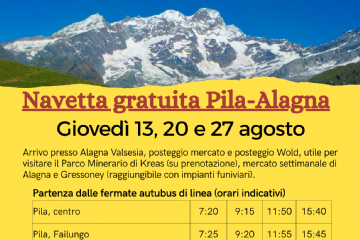 Servizio navetta gratuita Pila - Alagna: giovedì 13, 20 e 27 agosto